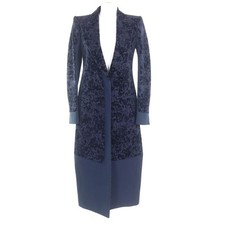 CELINE Phoebe Philo Polyester Velour Pattern Crombie Long Coat Sz 34 Navy Italy