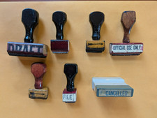 Vintage Office Rubber Stamps Lot 6 Wood Handl...