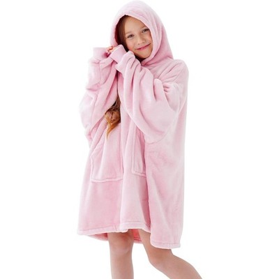 Kids Oversized Blanket Hoodie Plush Hooded Sweatshirt Super Soft Warm Pink