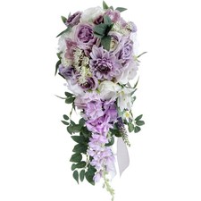 Bridal Bouquets for Wedding, Cascading Bouquets for Bride Lilac Purple Rose A...