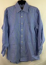 Kirkland Signature Blue White Striped Button Up Shirt Men's Size 15.5-32