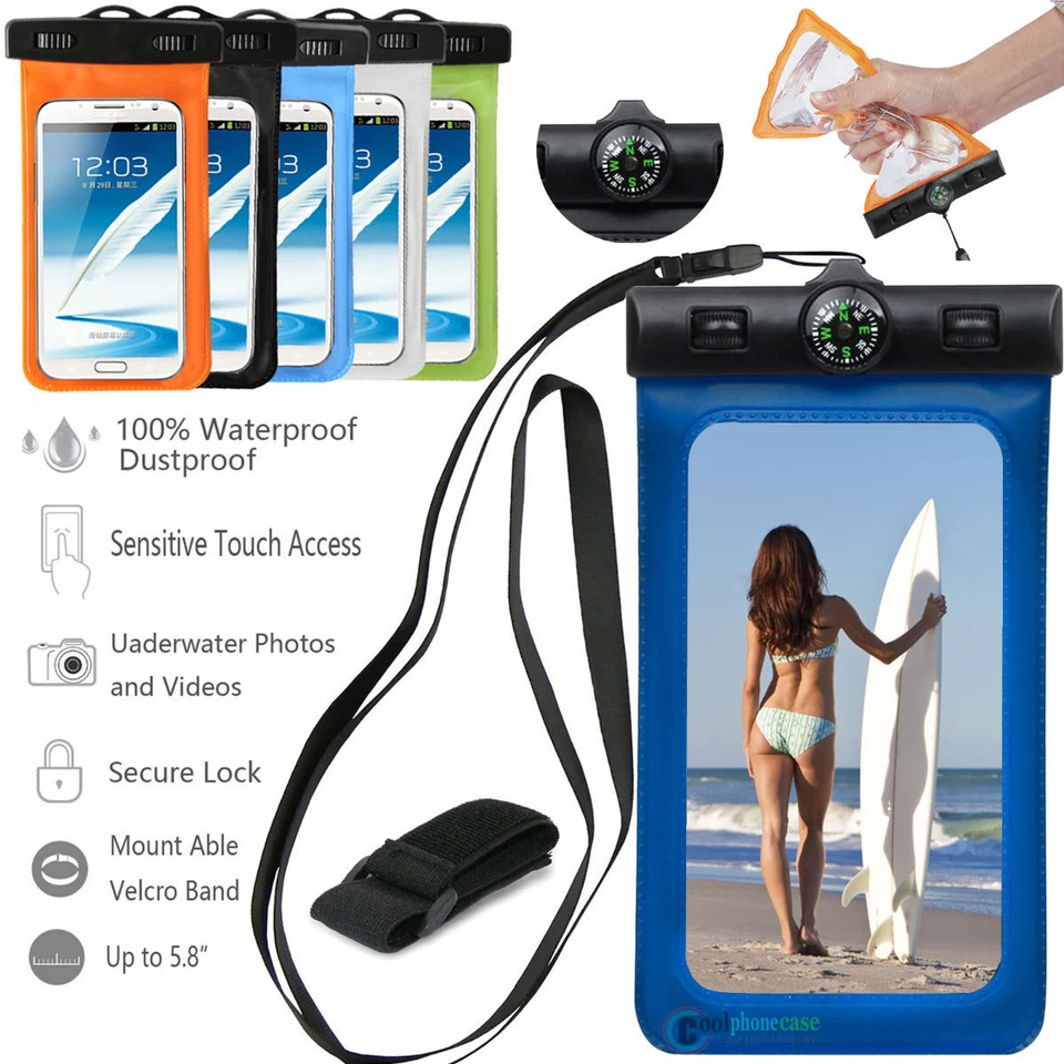Waterproof Underwater Swimming Pouch Bag Dry Case Cover + Compass For Cell Phone - Image 2 of 4