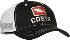 COSTA DEL MAR BASS MESH ADJUSTABLE TRUCKER CAP HAT BLACK with RED NEW WITH TAGS