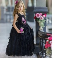 NWT DOLLCAKE Black STORM FROTHY FROCK long dress w Sash Girls sz 8 Holiday