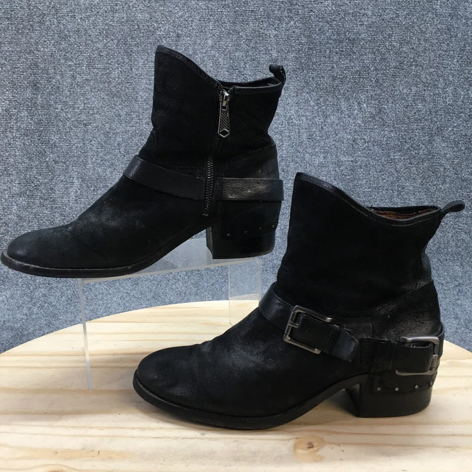 Donald J Pliner Botas Mujer 9.5 M Wade Montar Cuero Negro Hebilla Tobillo Top Foto 2 de 4