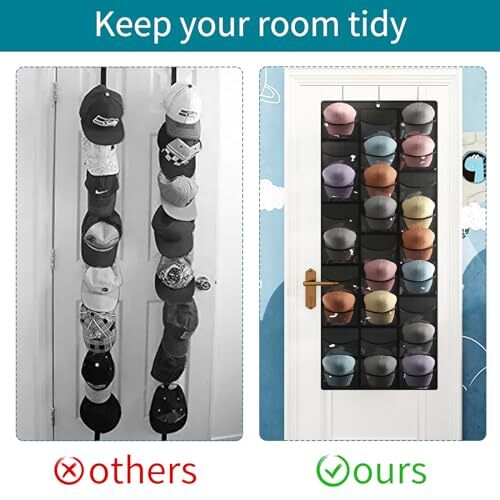 Baseball Hat Rack, 27 Pocket Over The Door Cap Organizer Cap Hat Holder Black - Picture 5 of 6