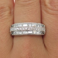 925 Sterling Silver Round-Cut  Emerald-Cut Shaped C Z Ring Size 9