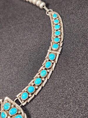アクセサリー Turquoise silver925 designer necklace Sterling Silver And Turquoise Necklace Stamped F.A. 16