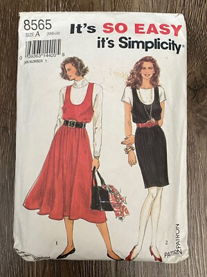 90s Jumper with Slim or Full Dress Sizes XXS-Large Simplicity 8565