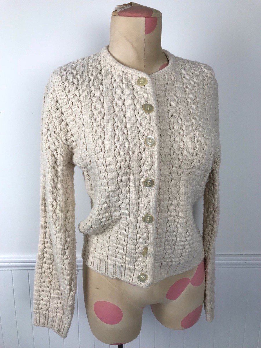 ハーベスティ CABLE KNIT CARDIGAN OFF WHITE VINTAGE LADIES' OFF WHITE CABLE KNIT CARDIGAN SWEATER | eBay