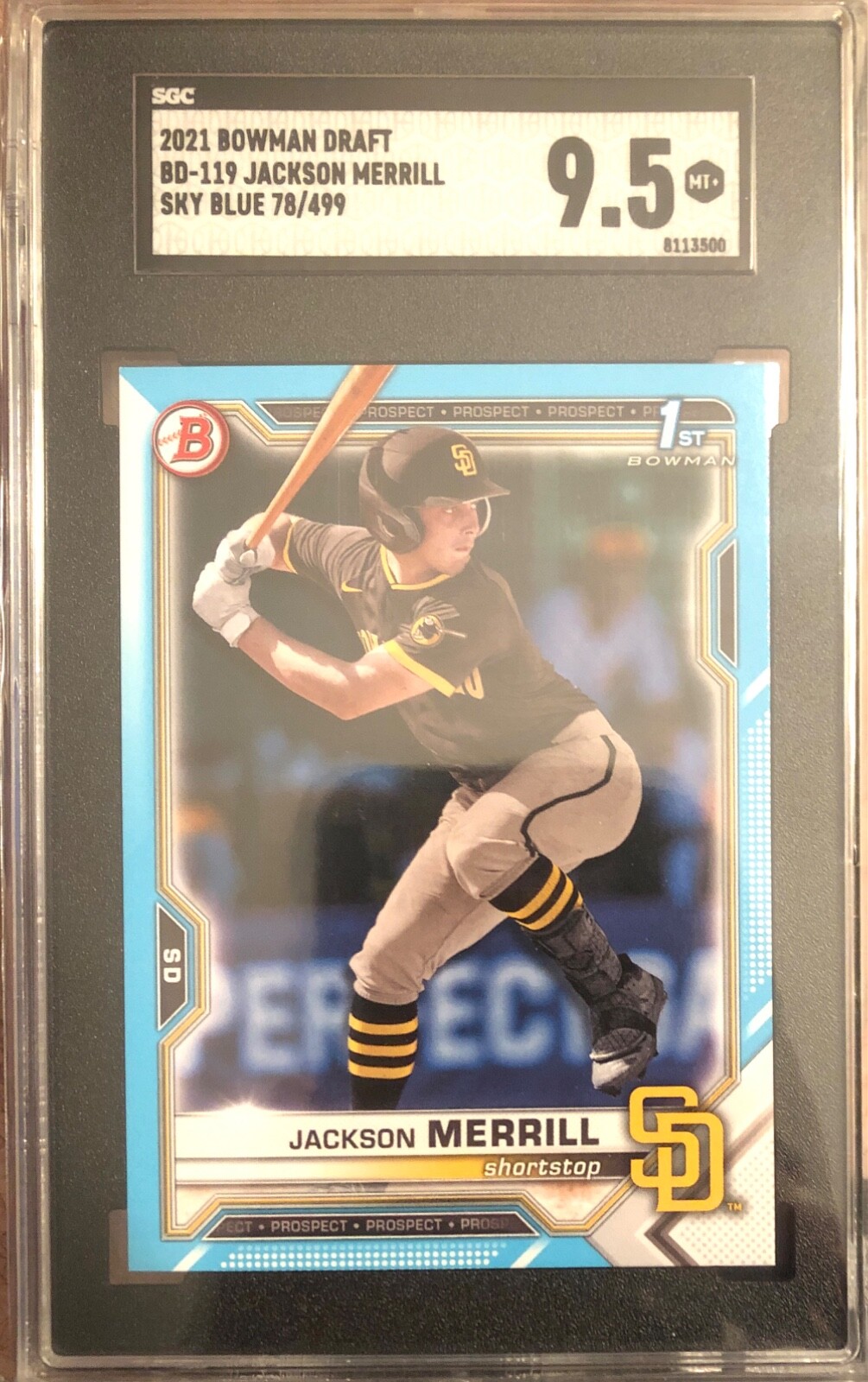 2021 Bowman Draft JACKSON MERRILL Sky Blue SP /499 #BD-119 Padres SGC 9.5 POP 2
