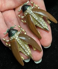 Vintage Art Deco rhinestone jewelry bug cicada beetle clips