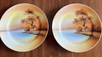 Very NIce Pair Of  Vintage Noritake Hand Painted Plates; Japan; Early 20th c.