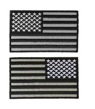 Choose REFLECTIVE GRAY and BLACK 4" x 2.5" American Flag iron on patch 4104/5