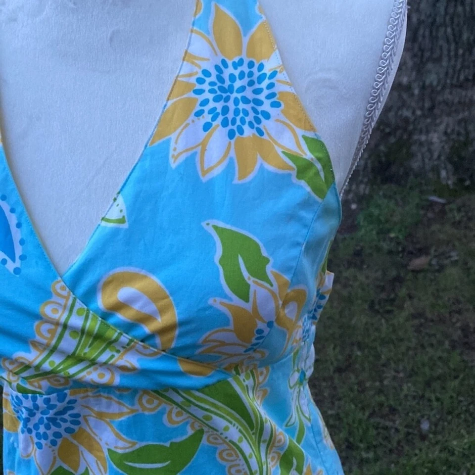 Vestido Halter Lilly Pulitzer Etiqueta Blanca, Amarillo, Azul, Verde, Niña Talla 16 Foto 2 de 4