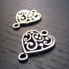 Heart Connector Charms 20mm Antiqued Silver Plated Pendant C5834-10, 20 Or 50PCs