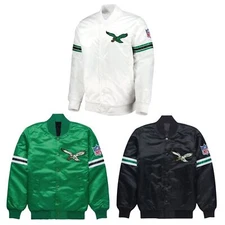 Mens Philadelphia Eagles Satin Full Snap Varsity Jackets Bomber Style Lettermen