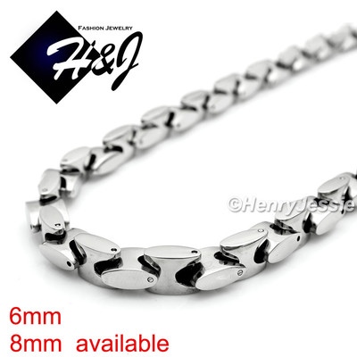 18-40''MEN Stainless Steel 6mm/8mm Silver Interlock Bone Link Chain Necklace*N137