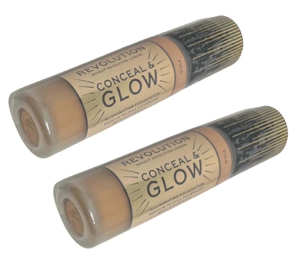 Pack of 2 Makeup Revolution Beauty Conceal & Glow Illuminating Foundation, F10.5 - Image 2 of 4