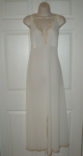 Vintage Damen kleines langes Nachthemd cremeweiß beige Spitzenbesatz Empire Style - Bild 9 von 10