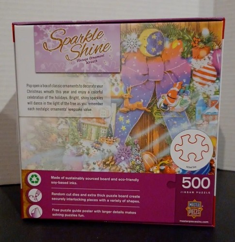 PUZZLE-Sparkle & Shine- Vintage Ornament Wreath- 500 Pieces- Brand New- 21 X 15 - Picture 6 of 11