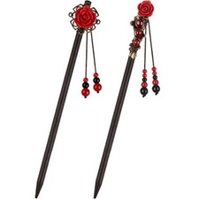 2Pcs Japanese Chinese Handmade Wooden Hair Stick Classic Hair Chopstick Pins