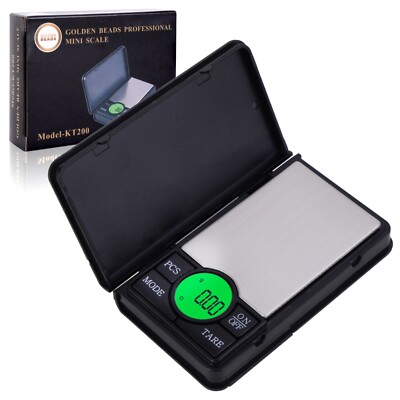 200 x 0,01 g Digitale Waage, Mini-Taschenwaage mit schwarz beleuchtetem LCD-Display UK