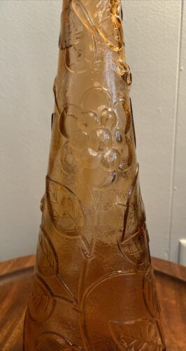 MCM Apricot Pink Floral Italian Empoli Glass Genie Bottle Decanter w/ Stopper - Picture 3 of 10