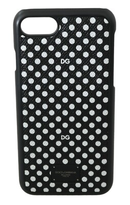 DOLCE & GABBANA Phone Case Cover Black Leather Polka Dots DG Logo iPhone 7 $200