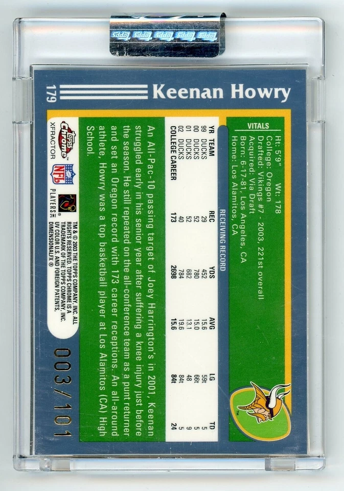 J565 KEENAN HOWRY RC 2003 TOPPS CHROME GOLD XFRACTOR /101 VIKINGS #179 READ - Image 2 of 2