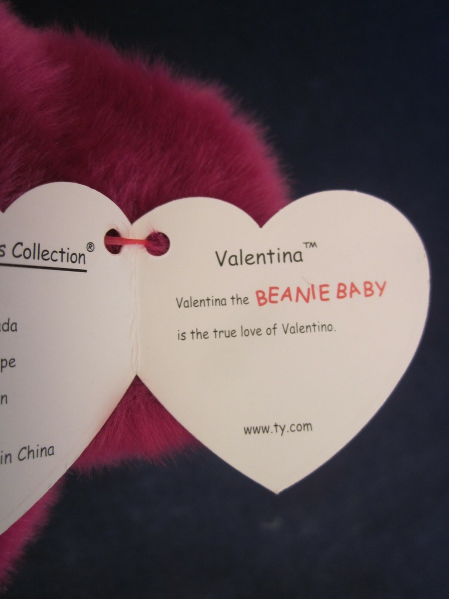TY Beanie Buddies Valentino 1999 White & Valentina Pink 2000 Teddy