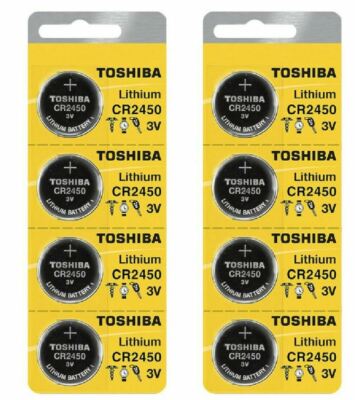 8 x New Toshiba CR2450 2450 3 Volt Lithium Coin Battery Fresh Stock Expire 2031