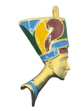 Egyptian Queen Nefertiti gold tone colorful enamel large pendant for necklace
