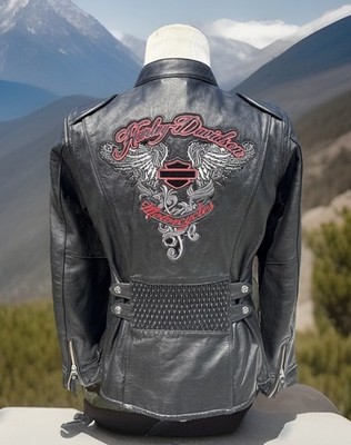 Harley Davidson Women AMELIA Leather Jacket Large 97189-14VW Red Rhinestone