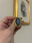 Victorian Style 1950’s Black Intaglio Oval Flower (Rose) Brooch- Goldtone Frame — photo 6