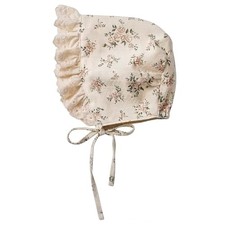 Baby Girls Printed Cotton Bonnet Infant Vintage Flower Lace 0-3 Months Cream