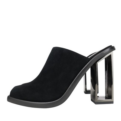 Jeffrey Campbell Damen Schuhe Slides Gr. 39 Schwarz Leder Pantoletten Sommer
