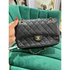 Chanel Caviar Quilted Medium Classic Double Flap Bag Black Gold Authentic