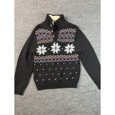 Chaps Boys 8 Fair Isle Snowflake Sweater Black Blue Red Knit Pullover