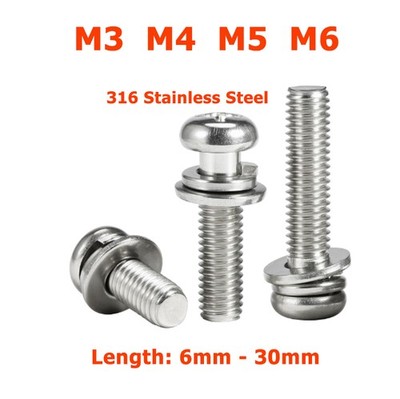 M3 M4 M5 M6 Kreuzschlitzschrauben Schrauben mit Scheibe 316 Edelstahl A4