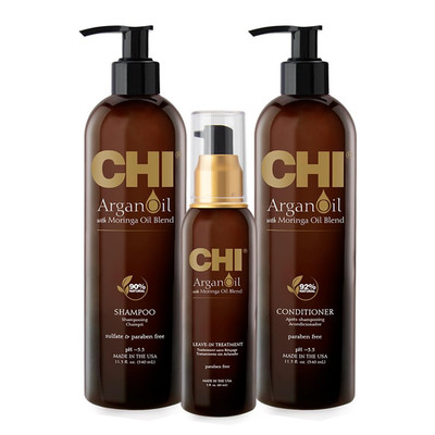 Argan Oil plus Moringa Oil Luxe Trio Kit with Shampoo, Conditioner and Moringa O
