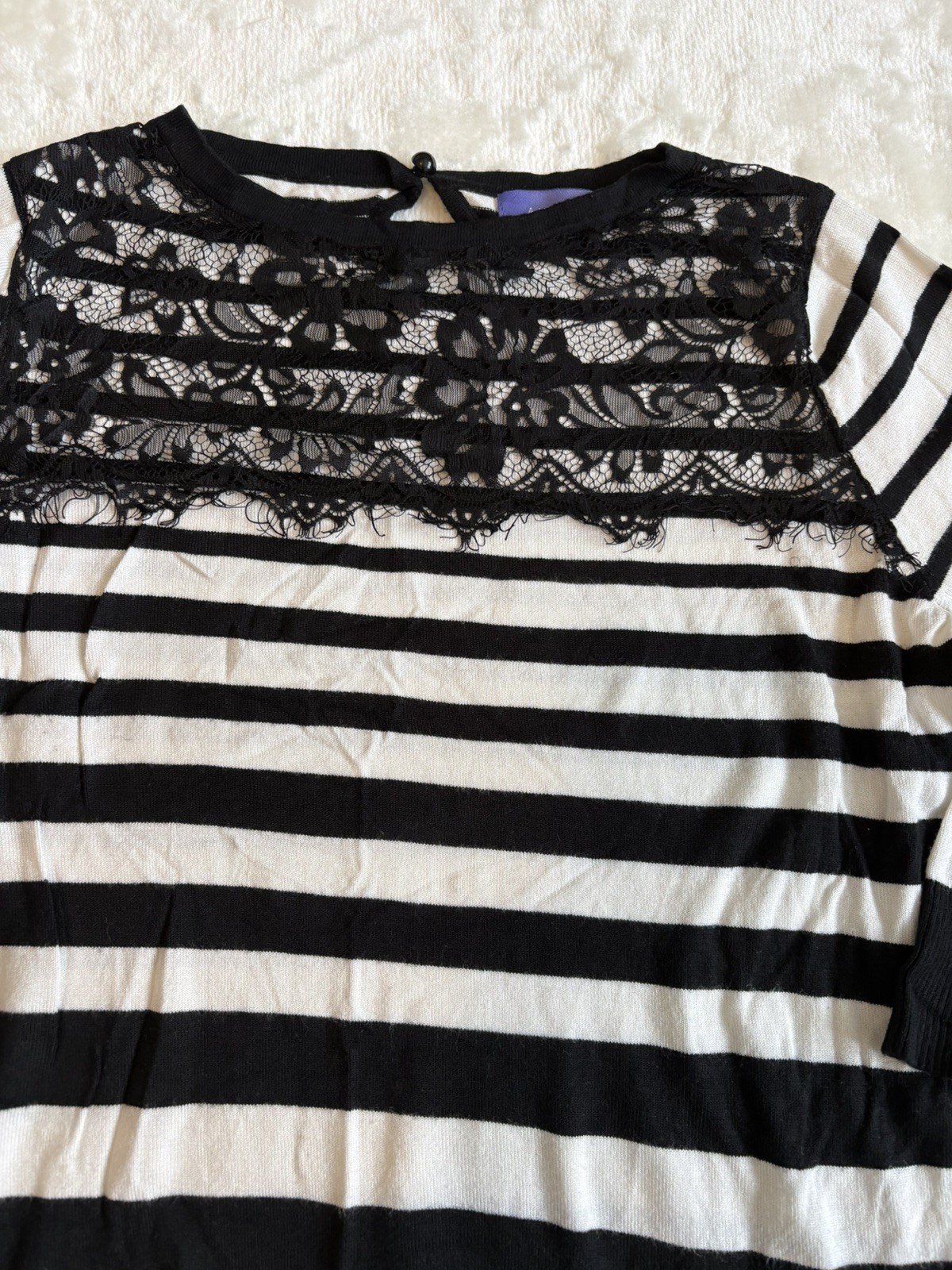 Autonomy Black & White Striped Jumper with Lace Overlay | Size 14 | 3/4 Sleeves image 8