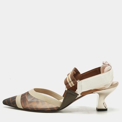 Fendi Multicolor Stoff und Leder Colibri Slingback Pumps Größe 38,5