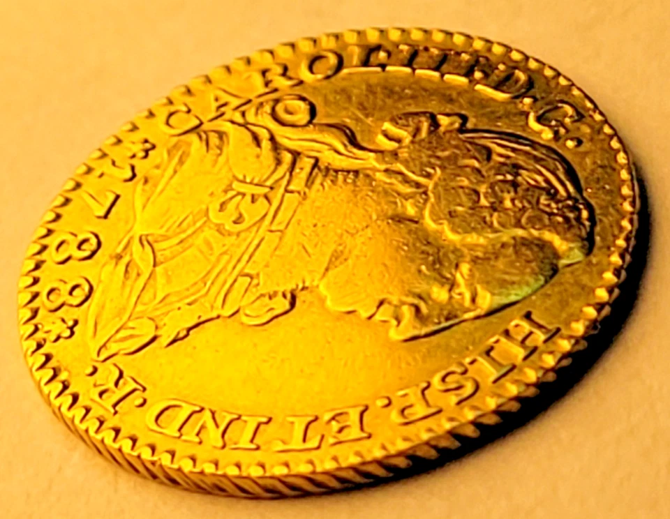 MOEDA DE OURO ANTIGA US $2 - 1788 COLONIAL ESPANHOLA 1 ESCUDO DUPLO 22K PURA - Imagem 3 de 4