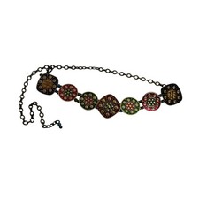 Chicos Multi Color Enamel Medallion Chain Belt Boho Brass Tone Adjustable Large