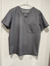 FIGS Men Scrub Top Gray V Neck Short Sleeve Technical Collection Size S