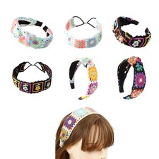 Floral Knitted Headband for Women Stretch Turban Floral Crocheted Granny-square