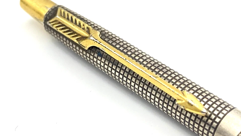 BOLÍGRAFO PARKER CLÁSICO VINTAGE EN PLATA ESTERLINA CINELE HECHO EN EE. UU. SB Foto 3 de 4