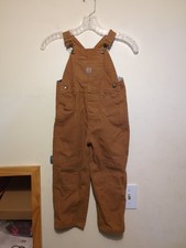 Carhartt Toddler 4T Tan Duck Canvas Bib Overalls Flannel Lined Workwear Pants