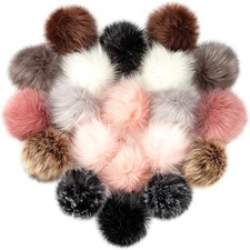 20 Pcs Faux Fur Pom Poms for Hats - 3.9 Inch Fluffy 4 inch, Dark Color-20pcs